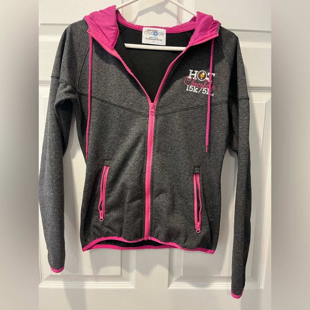 Hot Chocolate Gray and Pink Zip-up Hoodie
